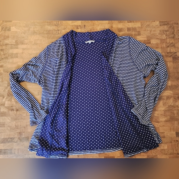 41 Hawthorn Cardigan Plus Size 2X blue/white stripe with polka dot lining - Picture 1 of 14